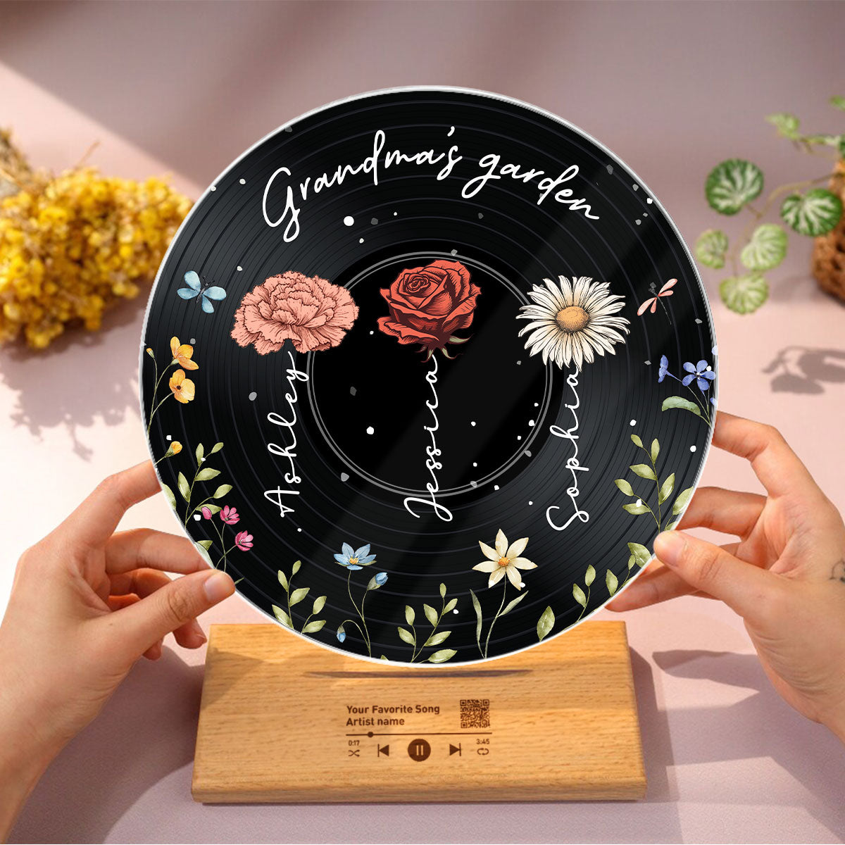 Grandma's Garden  Custom Vinyl Record Acrylic Song Plaque, Scannable QR Code, Personalized Birthday, Anniversary Gift for her and for him