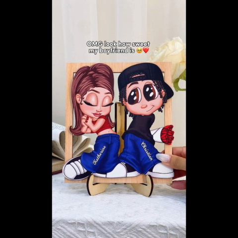 Y2K Couple Frame Personalized 2-layer Wooden Plaque, Unique Valentine's Day Gift For Him, Gift For Her
