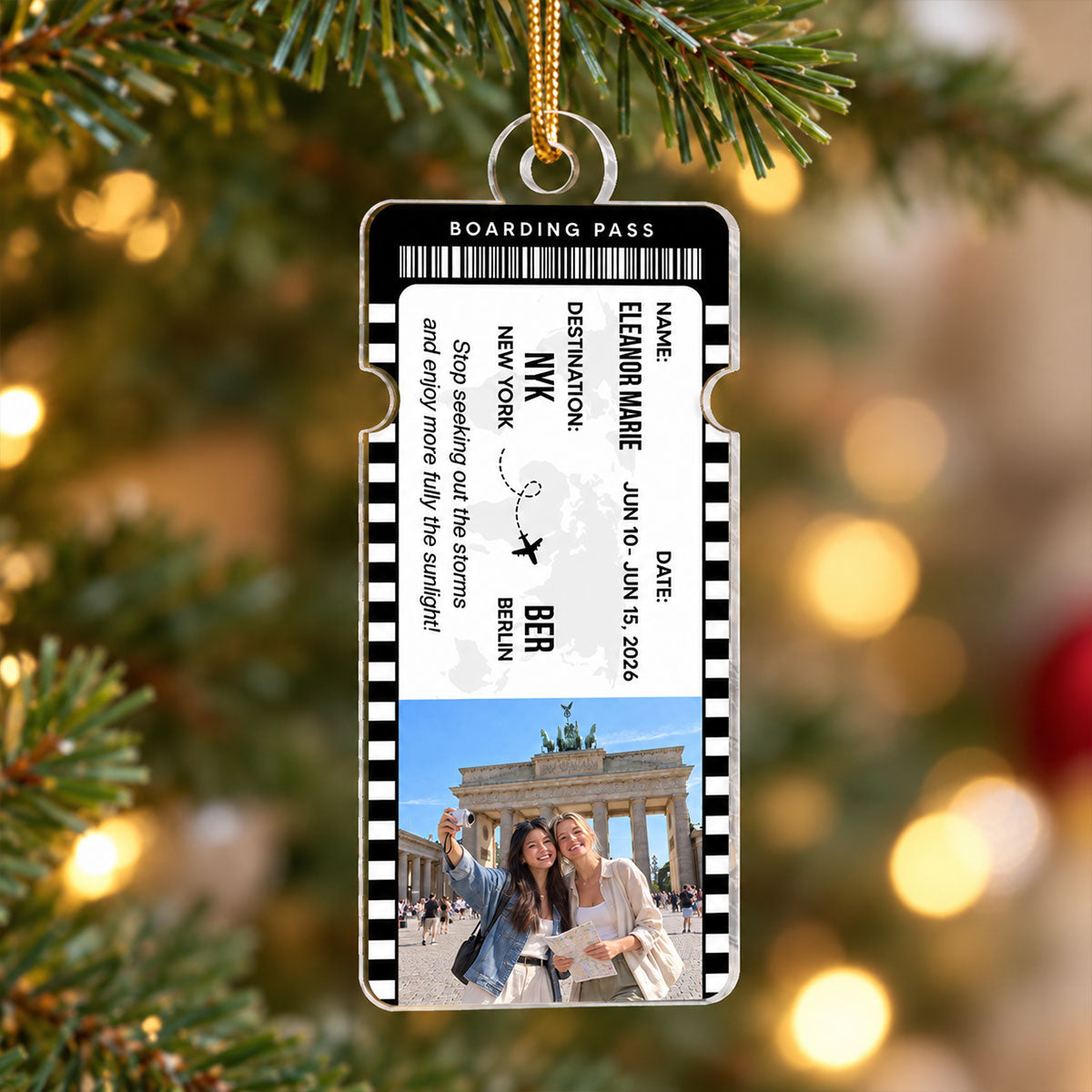 Travel Ticket Photo Keepsake - Personalized Acrylic Ornament - Gift for Best Friends, Couples & Travel Lovers