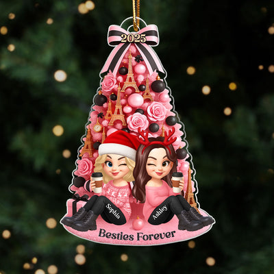 Besties Pink Christmas Tree Acrylic Ornament, Gift for Best Friends, Sisters