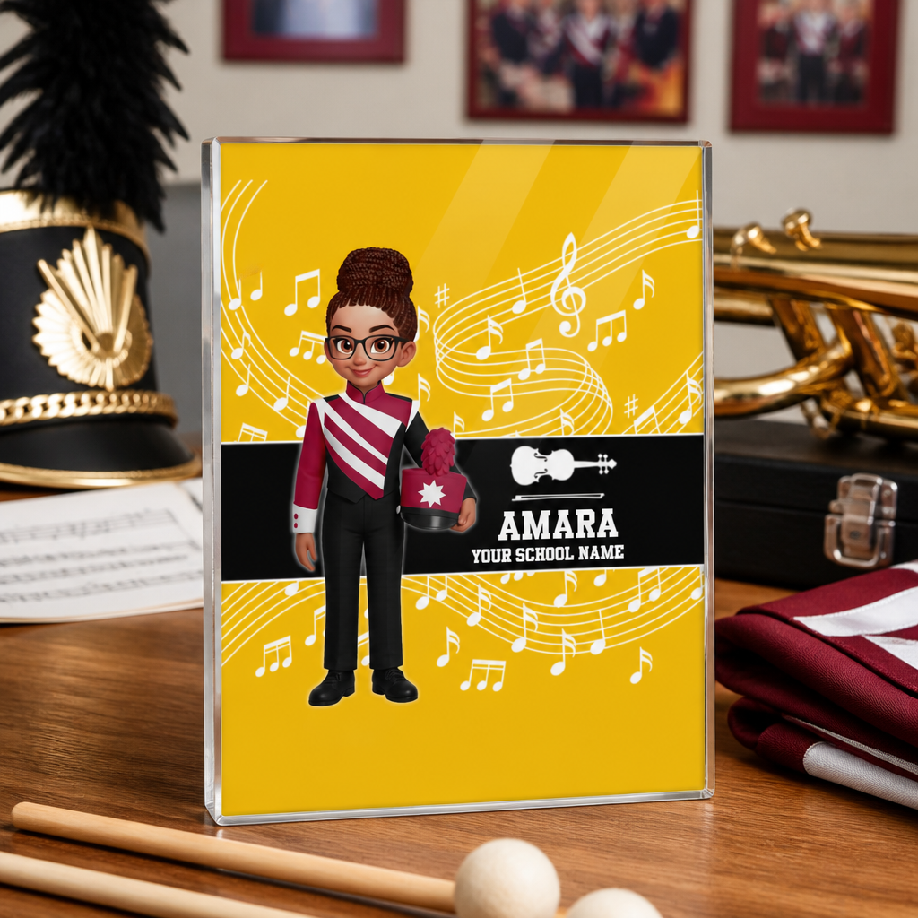 Custom Music Marching Band, Orchestra, Personalized Name, Color, School, Instrument, Trumpet, Clarinet, Tuba, Violine - Personalized Acrylic Block Plaque - Christmas Gift For Son, Grandson, Daughter, Granddaughter