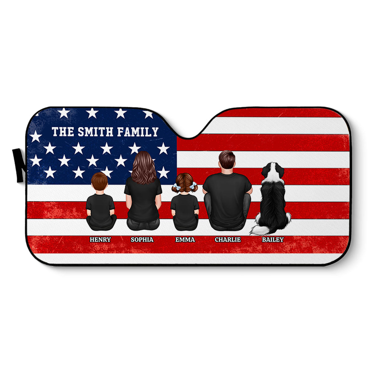 Family Sitting Back View Nation Flag Personalized Car Sun Shade