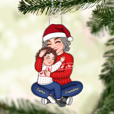 Grandma & Grandkid Hugging Cuddling Christmas Gift For Granddaughter Grandson Personalized Acrylic Ornament