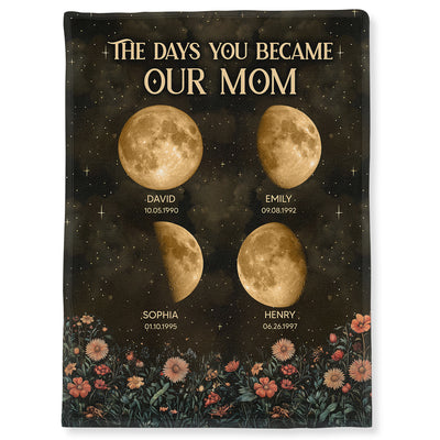 Vintage Flowers The Day You Become Mom Grandma Custom Birth Moon Phase Personalized Fleece Blanket