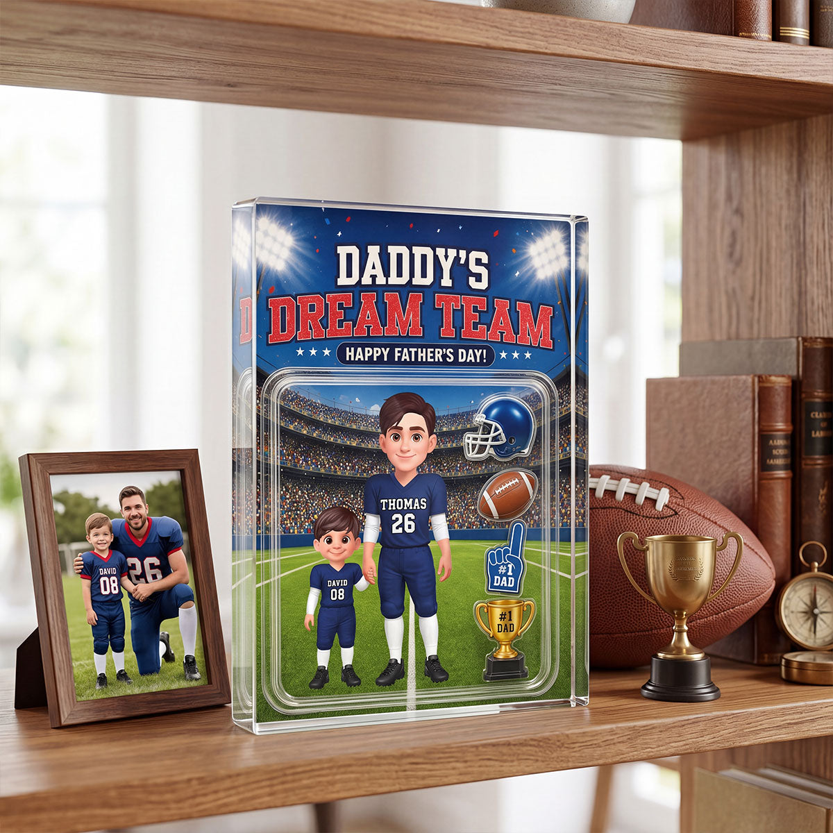 American Football Dad Daddy's Dream Team - Personalized Acrylic Block Plaque - Father's Day Gift For Football Dad, Husband