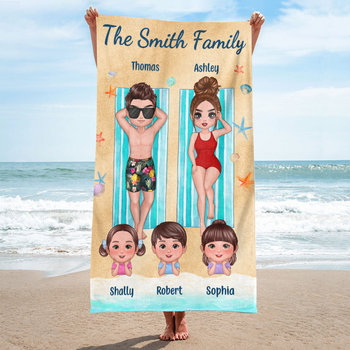 Doll Family Summer Beach Personalized Beach Towel