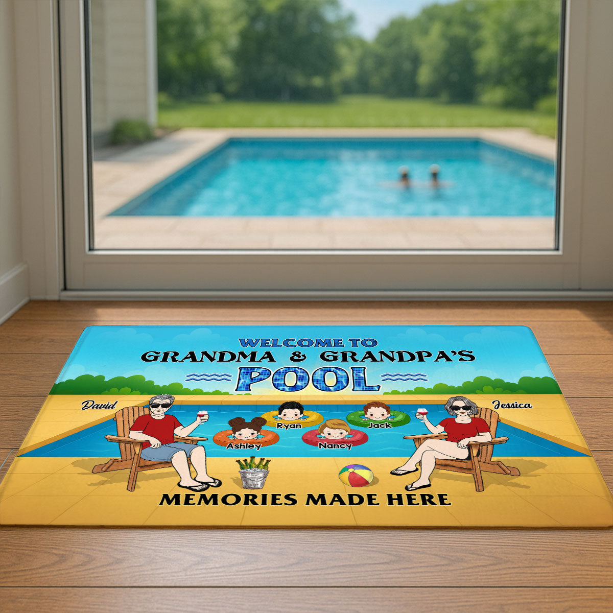 Summer Welcome To Grandpa Grandma Grandparents Pool Personalized Doormat