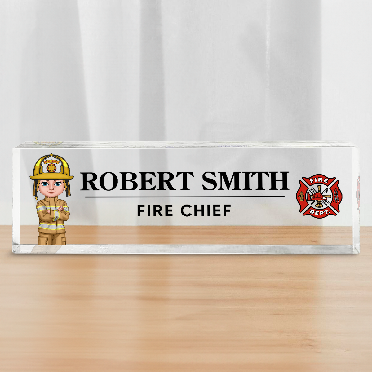 Proud Firefighter Personalized Acrylic Desk Name Plate, Appreciation Gift, Christmas Gift, Retirement Gift