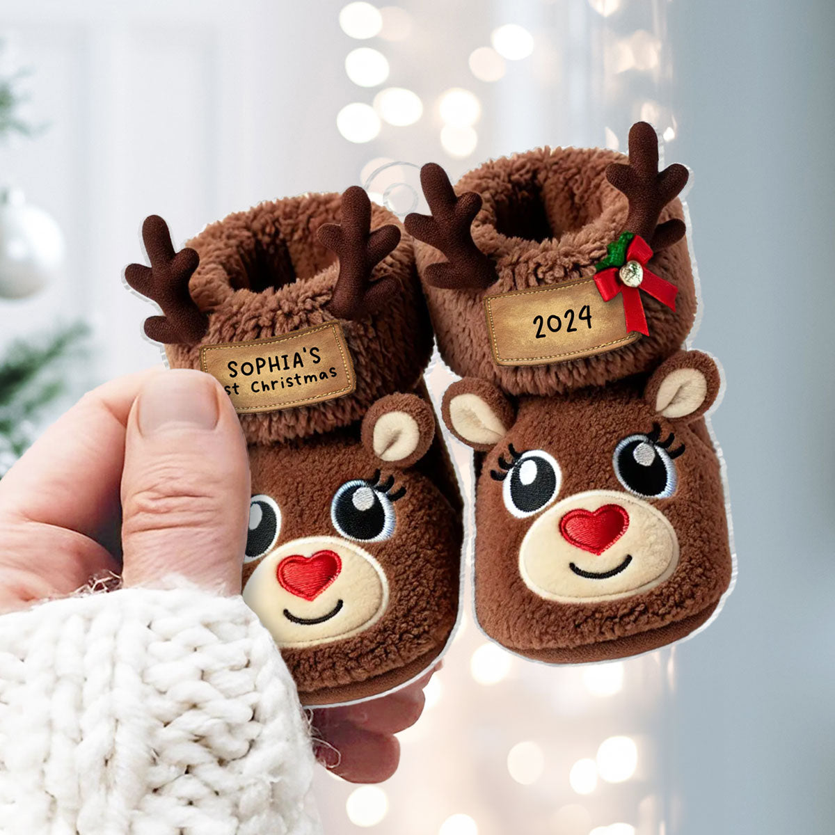 Baby Cozy Fleece Booties 2D Flat Personalized Acrylic Ornament