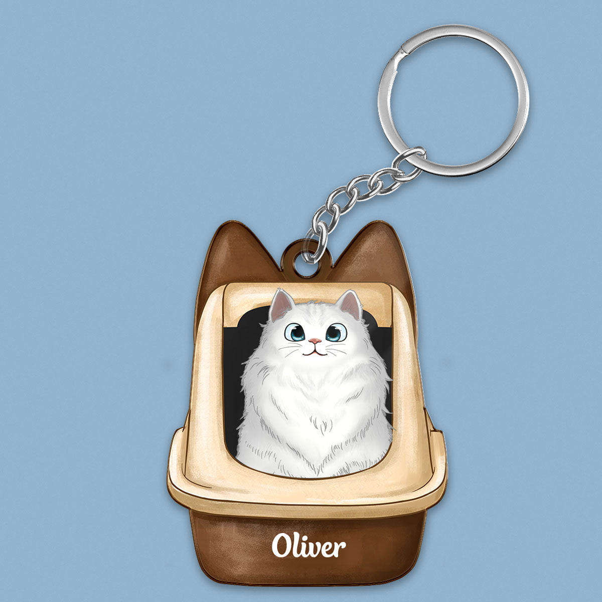 Fluffy Cat In Litter Box Gift For Cat Lover Personalized Acrylic Keychain