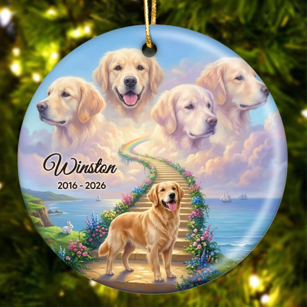 Pet Memorial Stairway To Heaven - Personalized Ceramic Ornament - Custom Pet Photo, Pet Loss Gift, Sympathy Gift