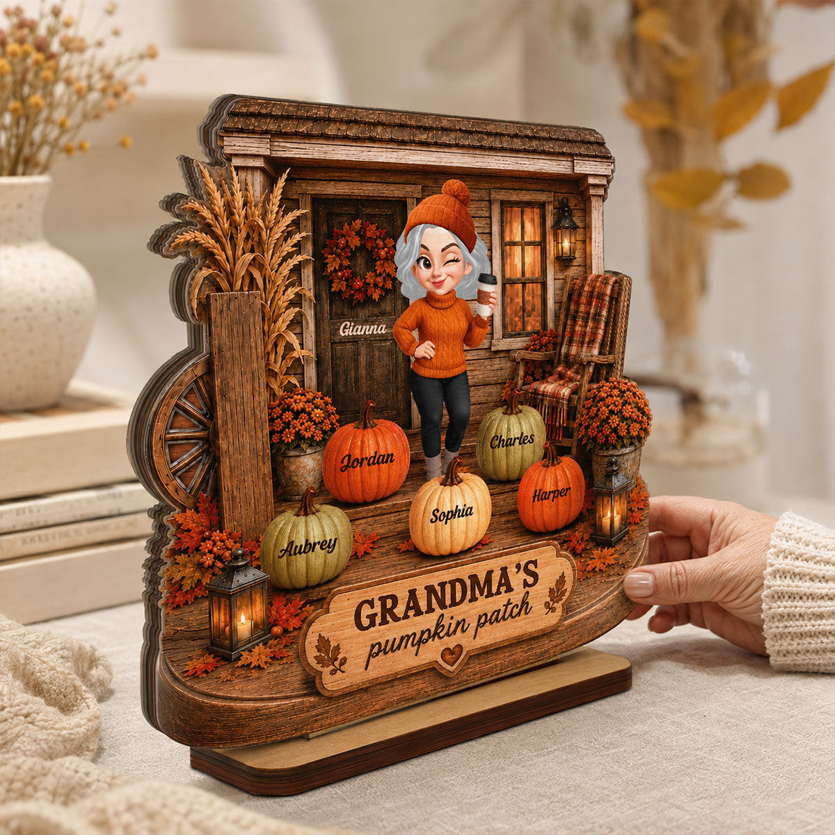 Grandma's Pumpkin Patch Front Porch 2D Flat Printed - Personalized 2-Layered Wooden Plaque - Cozy Fall Decor for Grandma