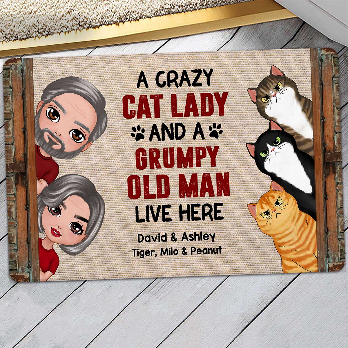 Couple Crazy Cat Lady Personalized Doormat