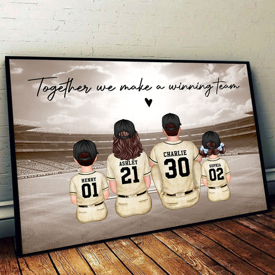 Retro Baseball Family Sitting Personalized Poster, Meaningful Christmas Gift for Dad, Gift for Husband