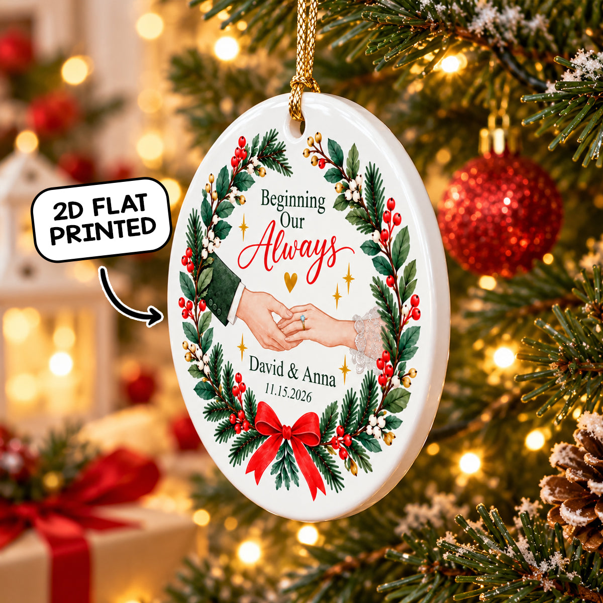 Our Forever Christmas Couple Hands - Personalized Ceramic Ornament - Love Keepsake for Couples, Romantic Gift for Newlyweds Husband Wife