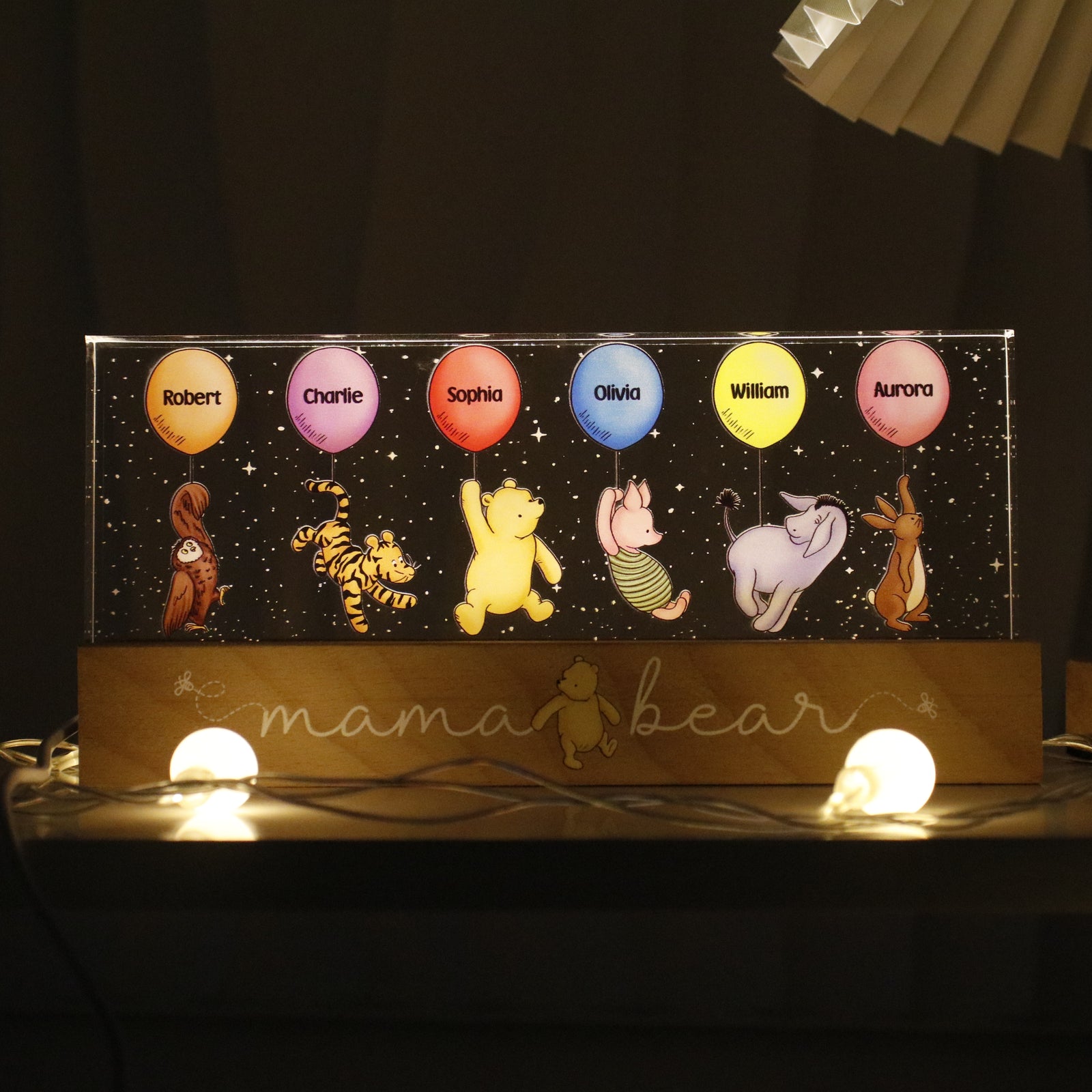 Grandma‘s Grandkids Cute Characters With Balloons Personalized Acrylic Block LED Night Light