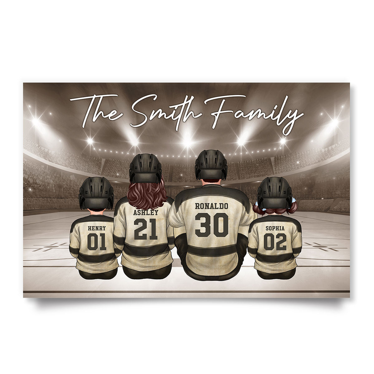 Retro Hockey Family Sitting Personalized Poster, Meaningful Father's Day Gift for Dad, Gift for Husband