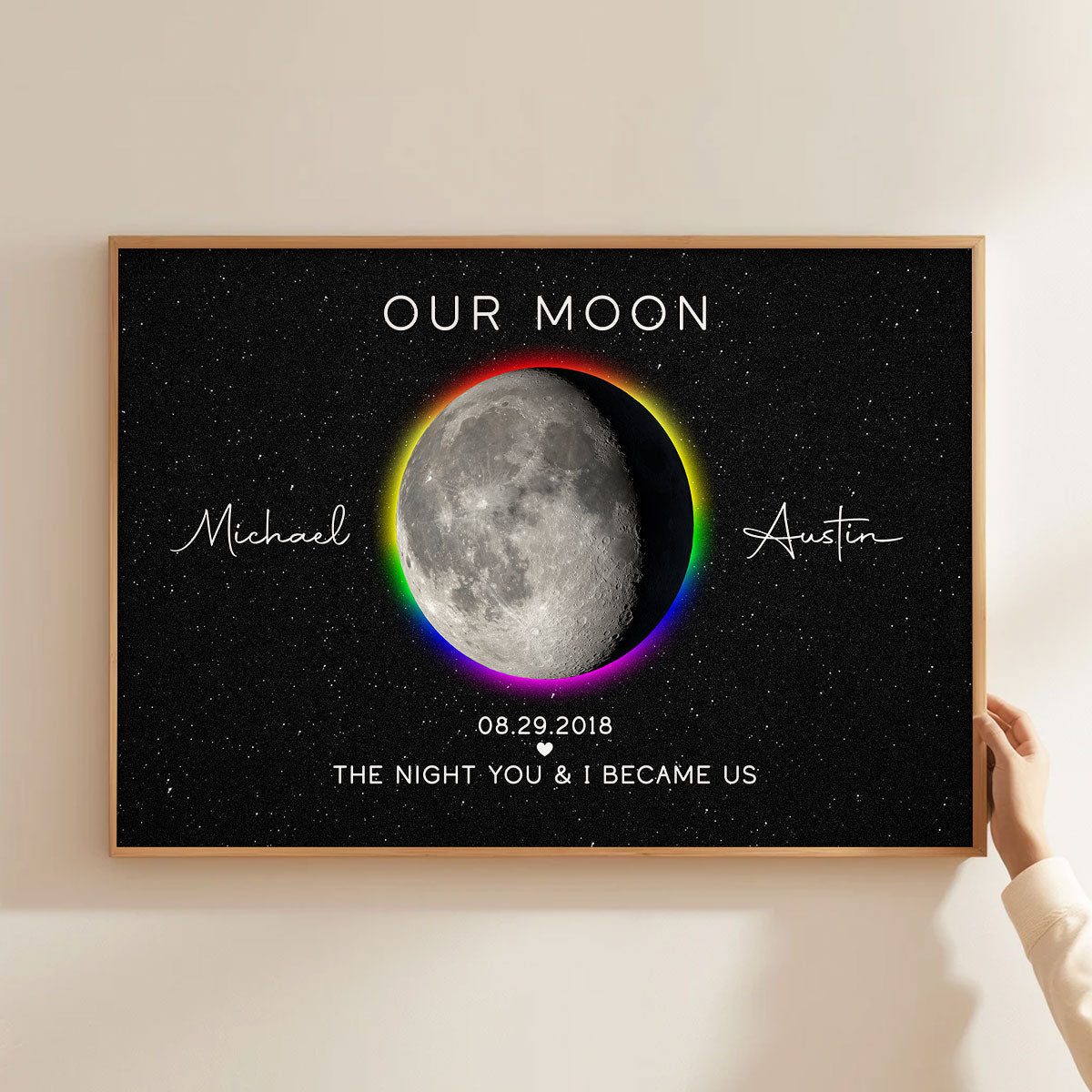 Our Moon LGBTQ Couple Gift Moon Phase Art Personalized Poster, Pride Month Gift, Anniversary Gift