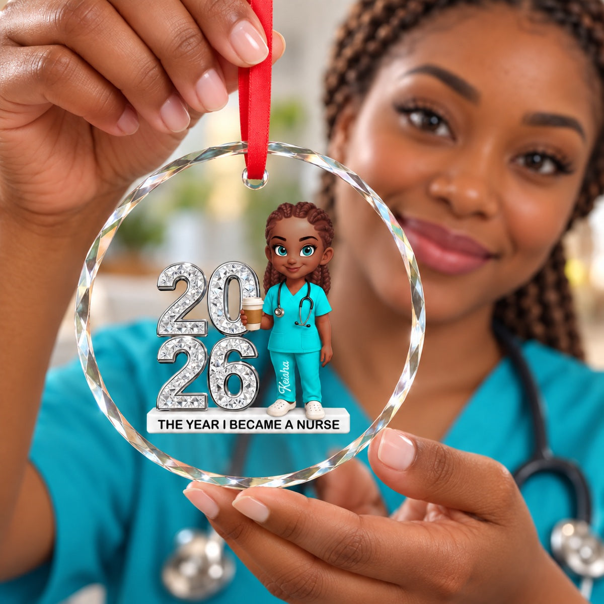 The Year I Became A Nurse - Personalized Glass Ornament - Christmas Gift, Graduation Gift For Nurse, Milestone Keepsake For Healthcare Workers