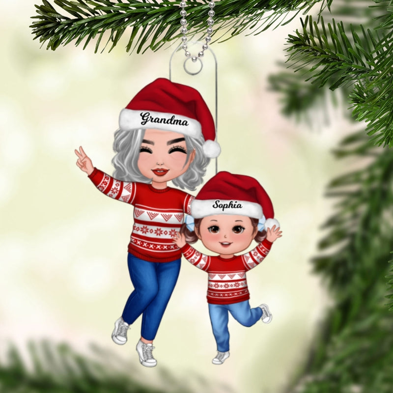 Happy Doll Grandma & Grandkid Christmas Gift For Granddaughter Grandson - Personalized Ornament - Gift For Granddaughter, Grandson