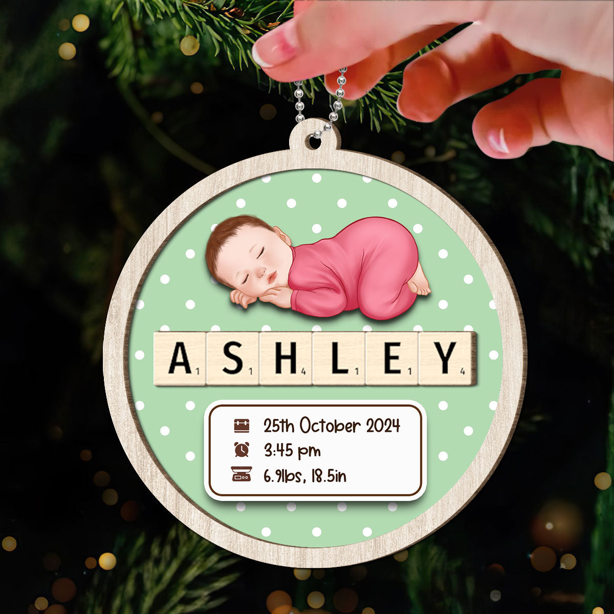 Baby Stats First Christmas Christmas Decor Personalized 2-Layer Wooden Ornament