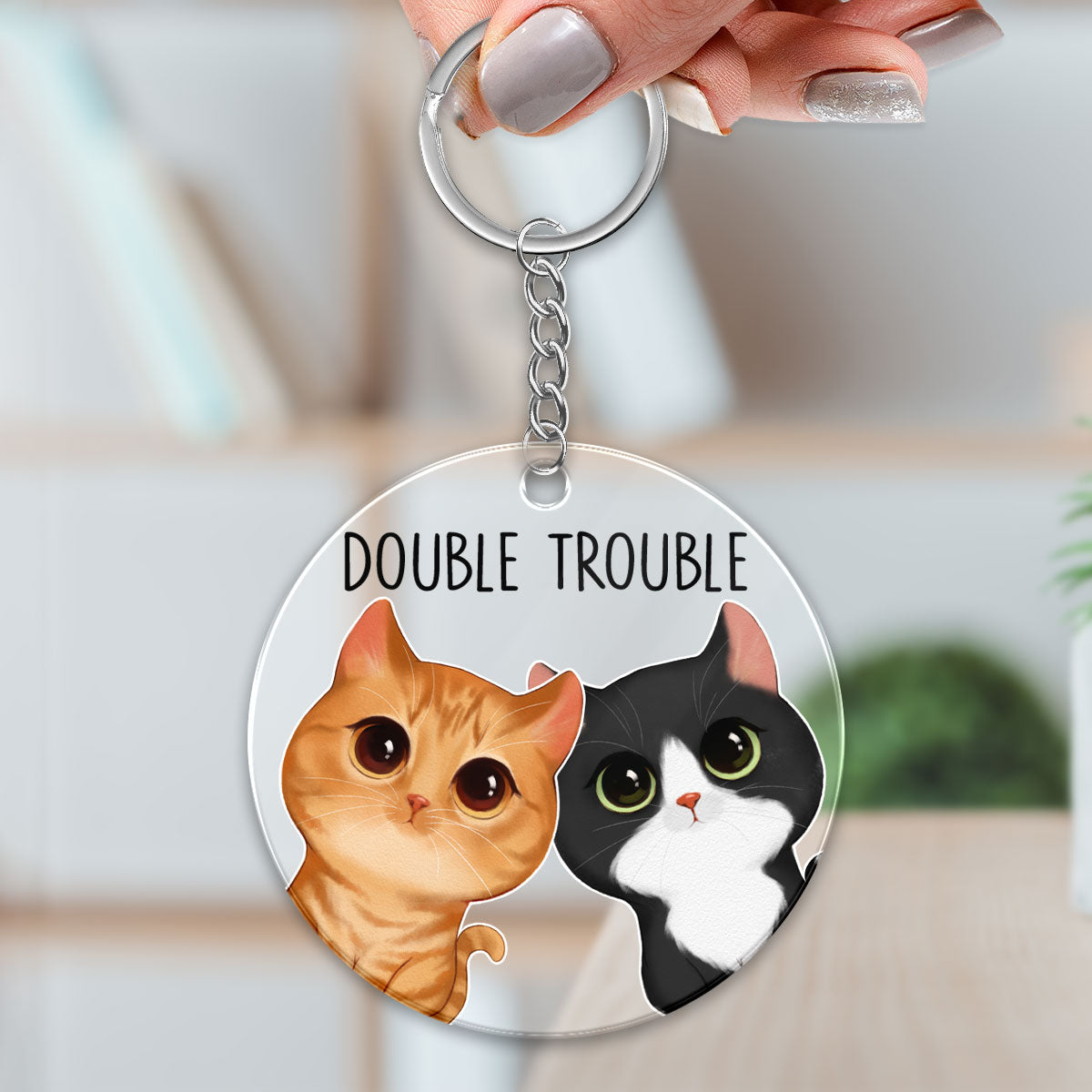 Double Trouble Watercolor Cute Cats Gift For Cat Lovers Personalized Acrylic Keychain