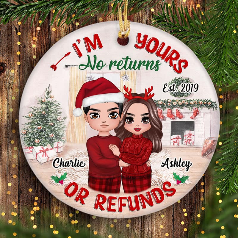Doll Couple I‘m Yours No Returns Refunds Personalized Circle Ornament