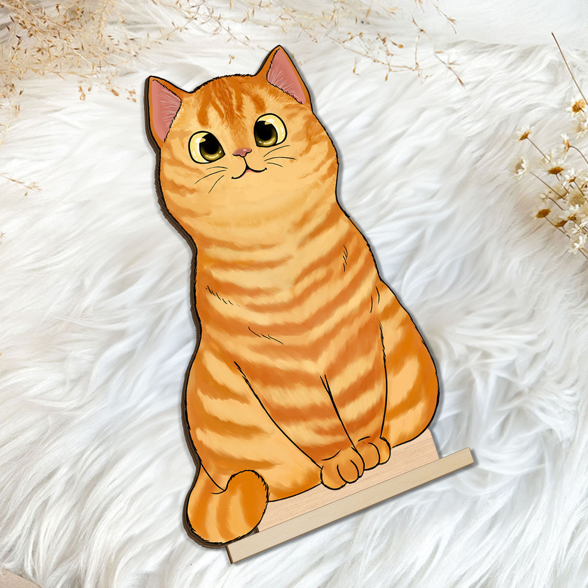 Cute Fluffy Cats Home Decor Gift For Cat Lover Personalized Standing Wooden Plaque