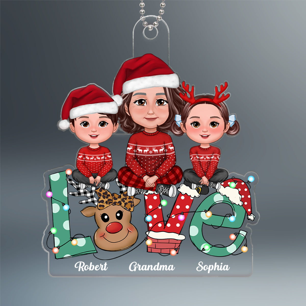 Grandma Grandkids Crossed Legs Sitting On Christmas LOVE Personalized Acrylic Ornament