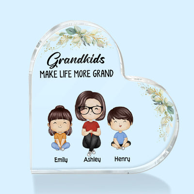 Grandkids Make Life More Grand Watercolor Grandma Personalized Acrylic Heart Plaque