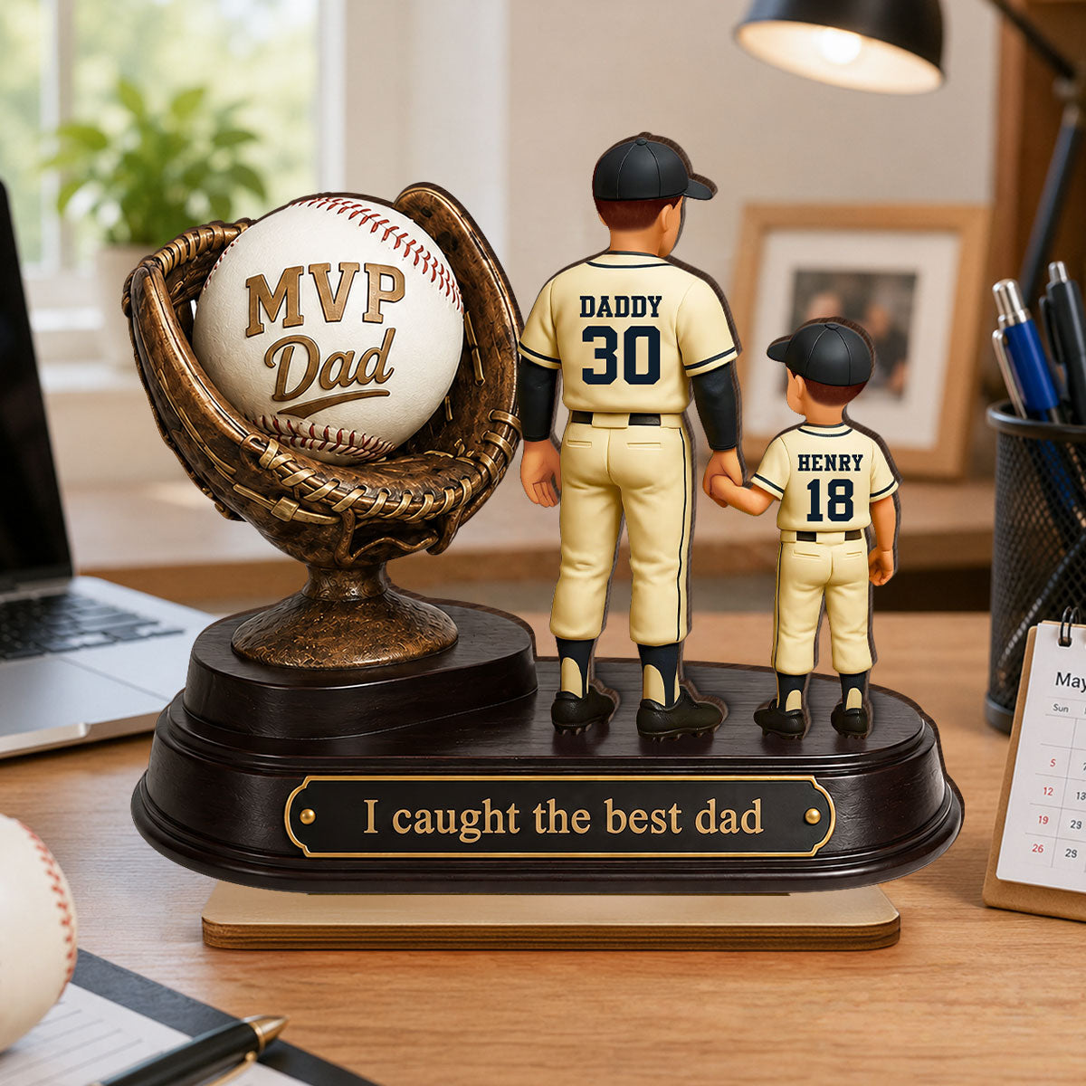 We Caught the Best Dad Baseball Trophy - Personalized 2-Layered Wooden Plaque - Father's Day Gift for Dad, Husband