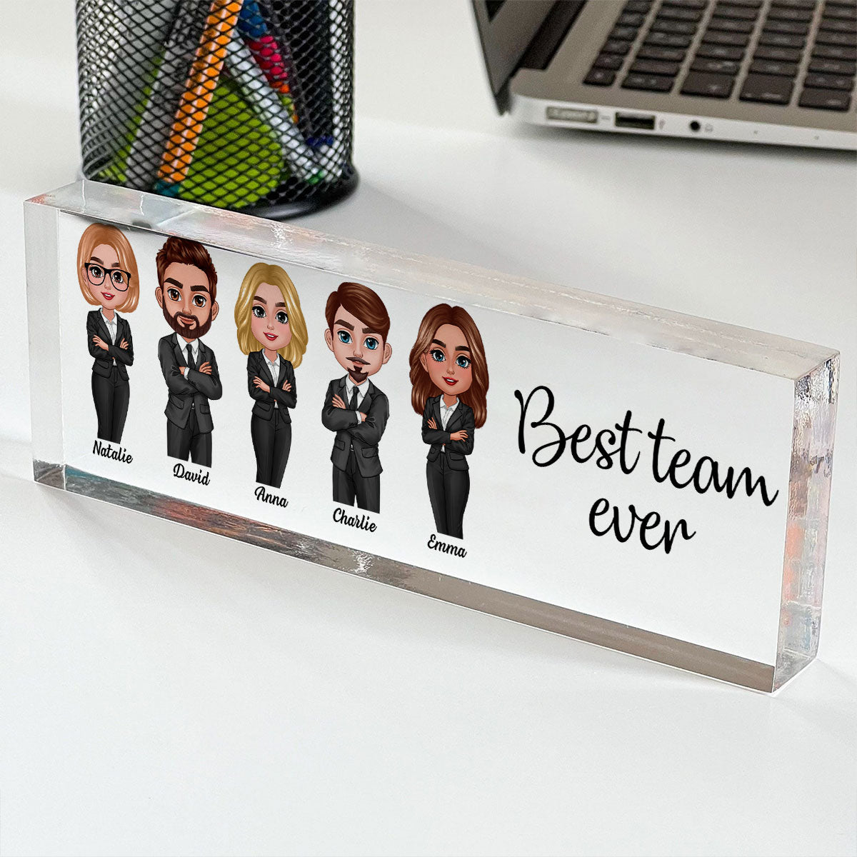 Best Team Ever Personalized Acrylic Desk Name Plate, Gift For Colleagues, Coworkers, Boss