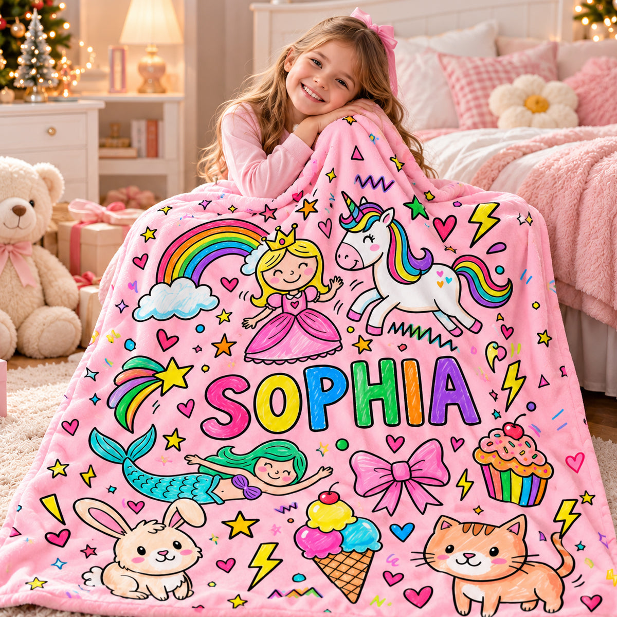 Kid's Favorite Things Custom Name - Personalized Fleece Blanket - Custom Name & Favorite Things Blanket for Kids