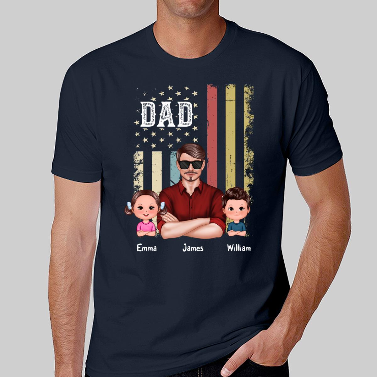 Dad Grandpa Flag Man & Doll Kids Personalized Shirt