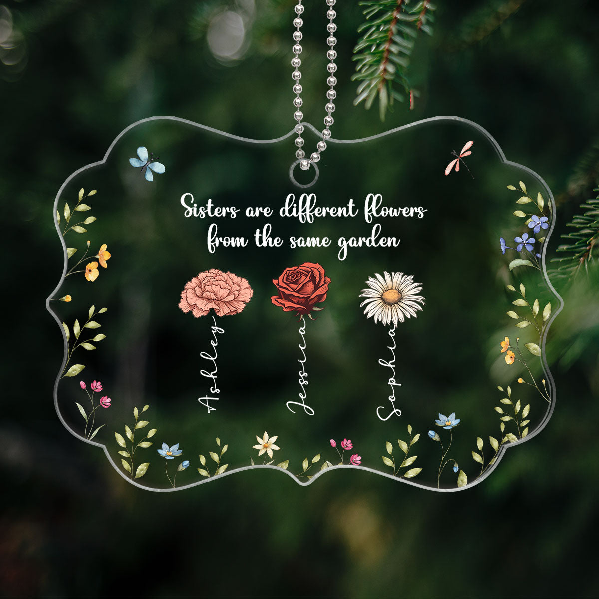Sisters Are Different Flowers From The Same Garden Personalized Acrylic Ornament, Birthday, Christmas Gift For Sisters, Siblings, Besties