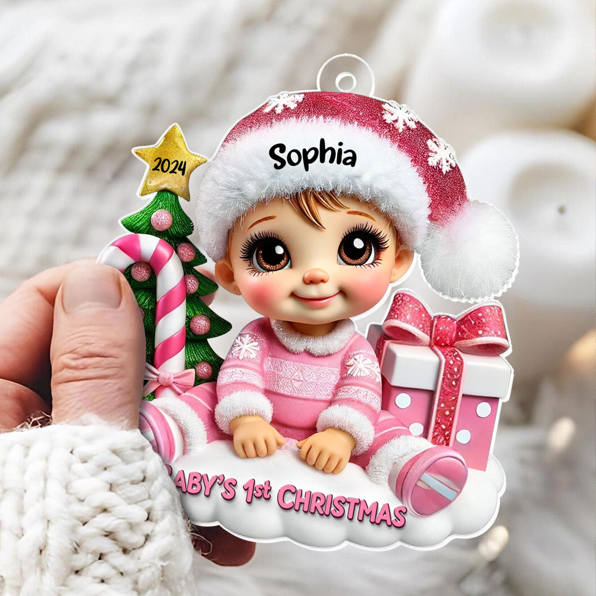 Cute Baby Sitting Personalized 2D Flat Acrylic Ornament, Christmas Keepsake for Baby, New Mom, New Dad