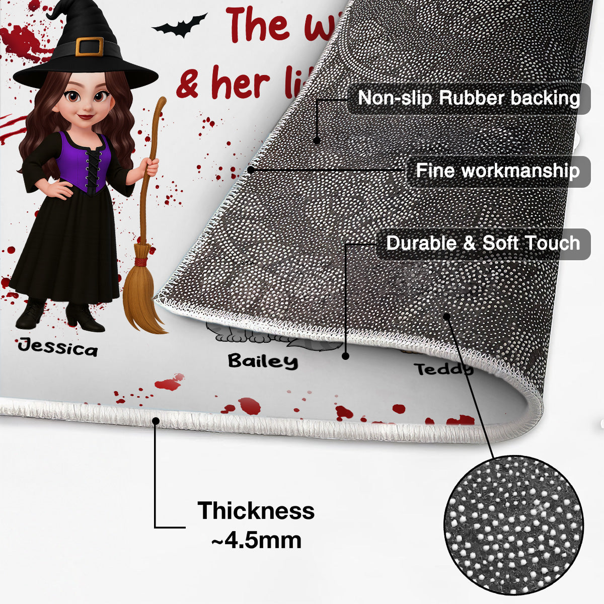Halloween Wicked Witch And Little Monsters Cats Live Here Personalized Doormat