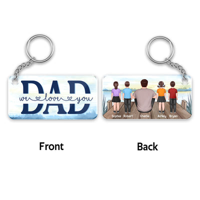 Sitting Dad And Standing Kids Back View Lake Personalized Acrylic Keychain