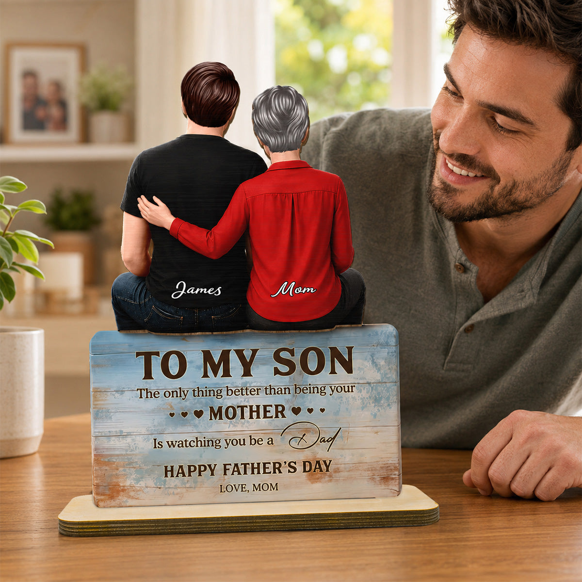 To My Son Happy Father's Day 2D Flat - Personalized Wooden Plaque - Heartfelt Father's Day Gift For Son