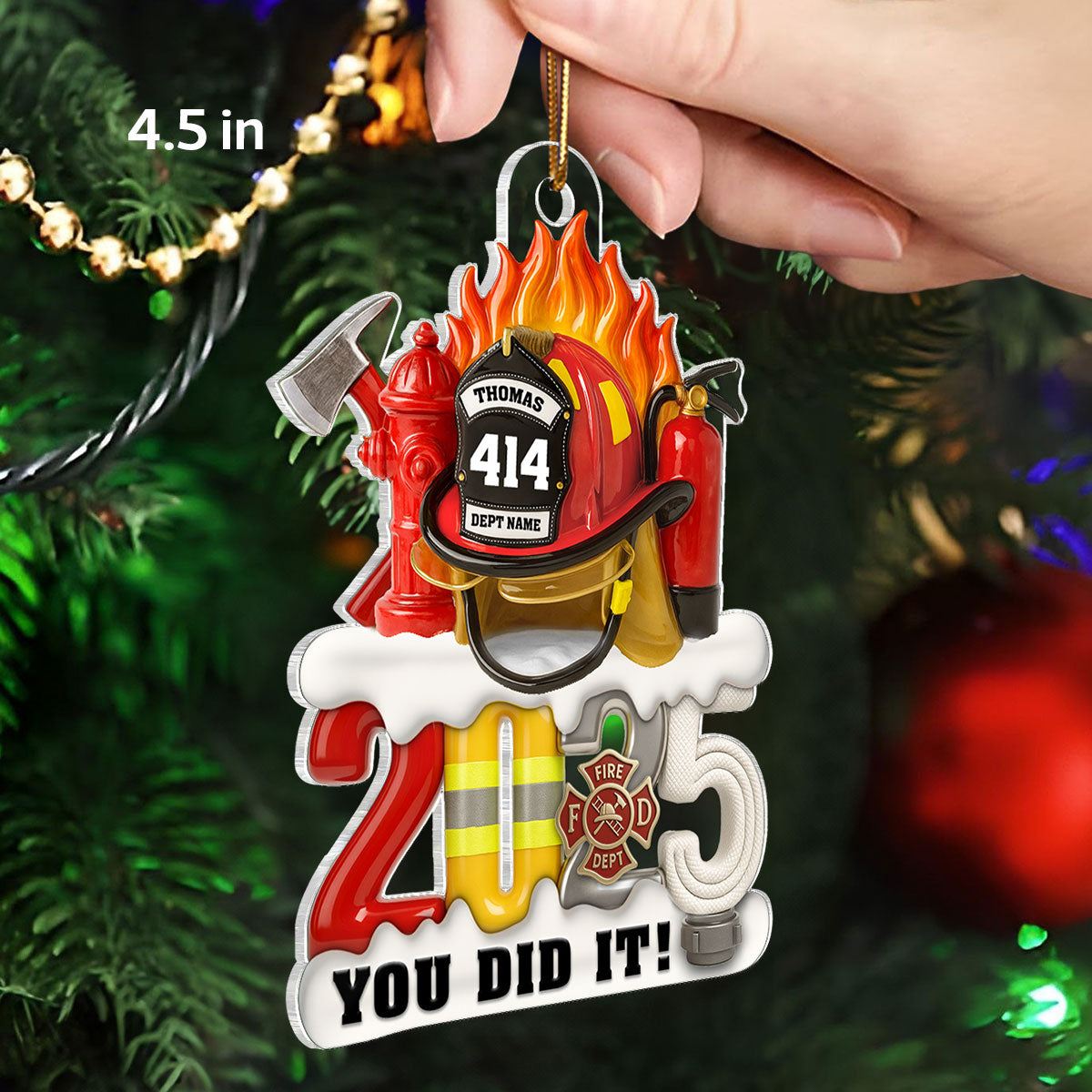 3D Effect 2025 Firefighter Things You Did It - Personalized Acrylic Ornament - Fire Academy Graduation Gift, Promotion Gift