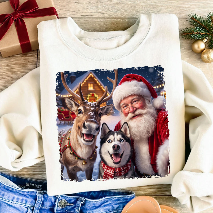 Dog Cat Selfie with Santa - Personalized Shirt - Funny Christmas Gift ...