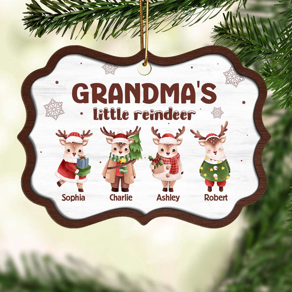Grandma's Little Reindeers Cute Christmas Personalized Wooden Ornament