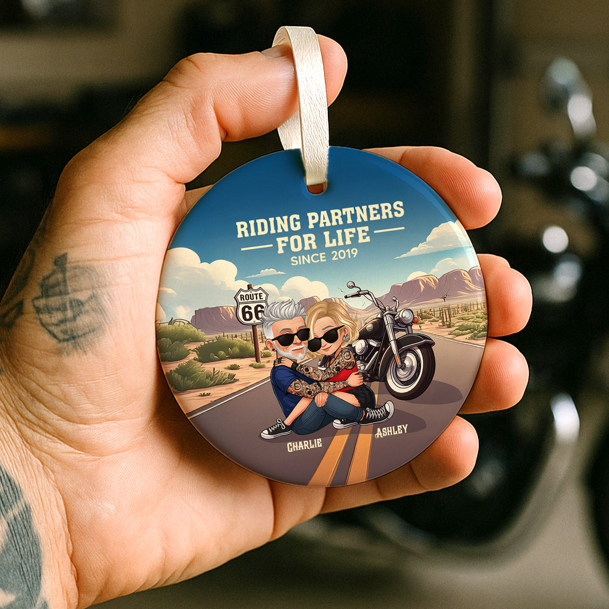 Bikers Couple Riding Partners for Life Personalized Ceramic Ornament, Gift for him, Gift for her
