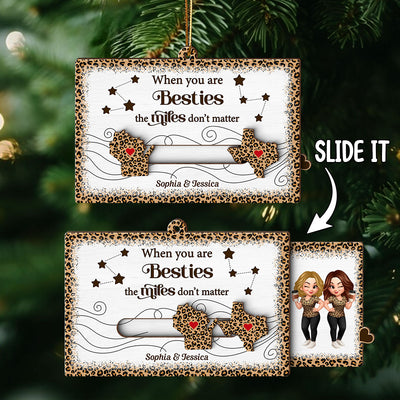 Long Distance Leopard State Map Besties Sisters Personalized Slider Ornament, Meaningful Christmas Gift