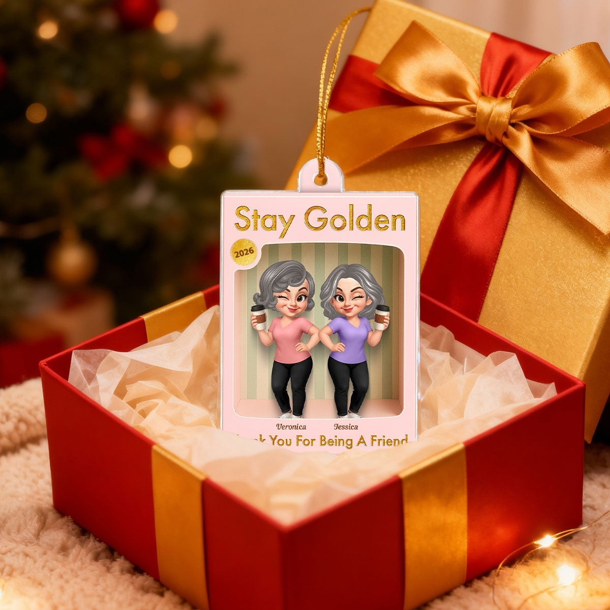 Old Besties Thank You For Being A Friend Toy Box Style - Personalized Acrylic Ornament - Christmas Gift For Best Friends