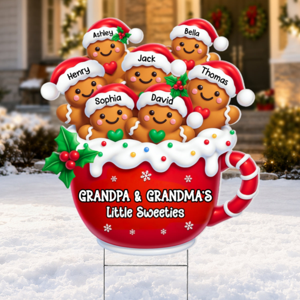 Christmas Gingerbread Grandpa Grandma Little Sweeties - Personalized Yard Sign - Christmas Decor For Grandparents