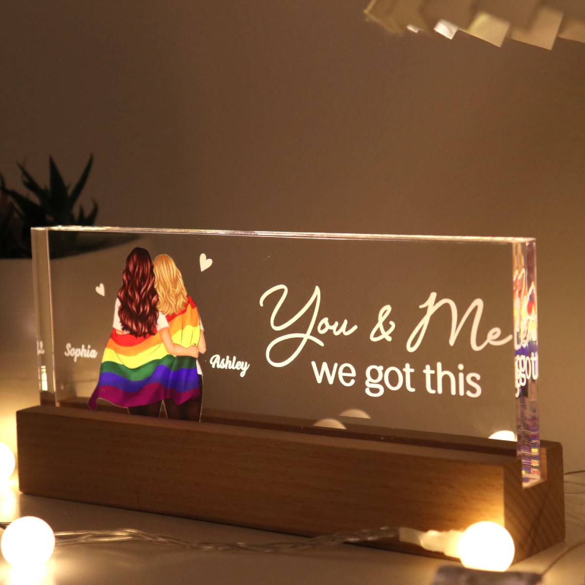 LGBT Couple Pride Month Gift Personalized Acrylic Block LED Night Light
