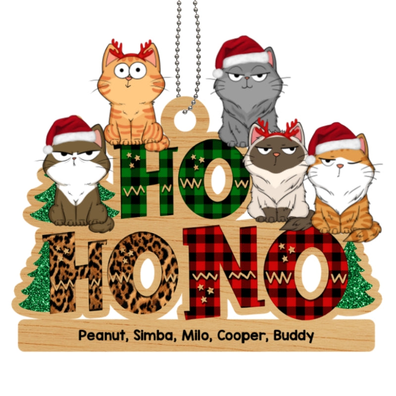 Ho Ho No Christmas Funny Cats Expressions Personalized Wooden Ornament