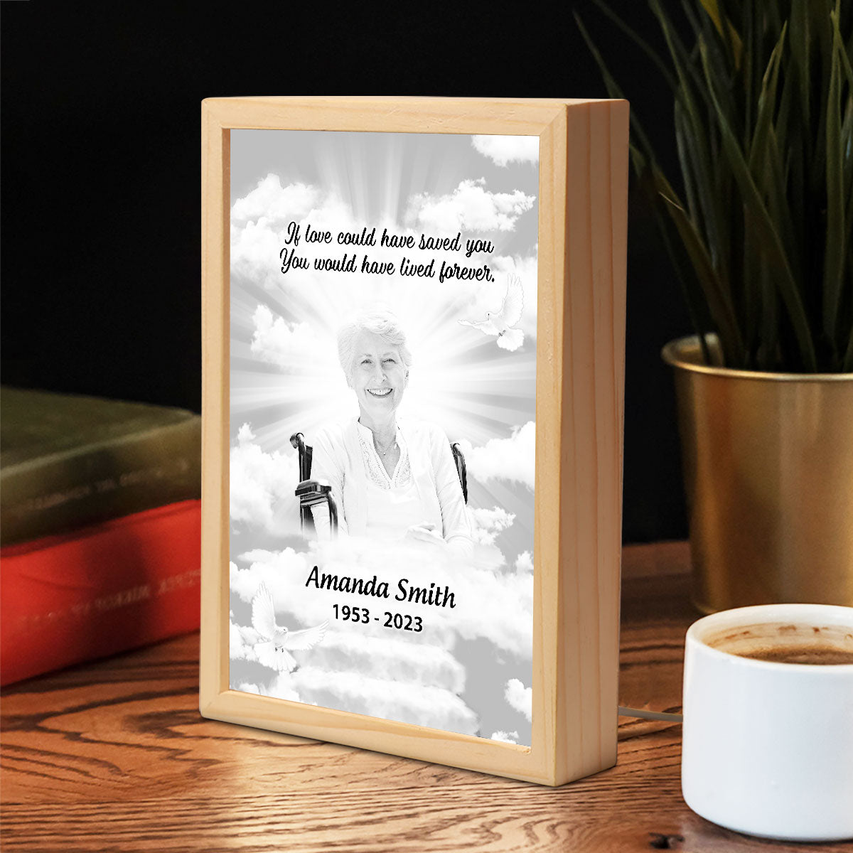 A Big Piece Of My Heart Lives In Heaven, Memorial Sympathy Gift, Personalized Luminous Frame Light Box, LED Night Light