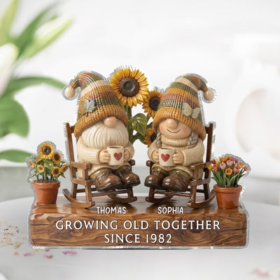 3D Effect Vintage Gnome Couple Grow Old Together - Personalized Acrylic Block Plaque - Gift For Him, Gift For Her